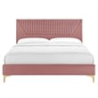 Modway Yasmine Channel Tufted Velvet King Platform Bed in Dusty Rose Finish