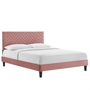 Modway Leah Chevron Tufted Velvet King Platform Bed in Dusty Rose Finish
