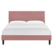 Modway Leah Chevron Tufted Velvet King Platform Bed in Dusty Rose Finish