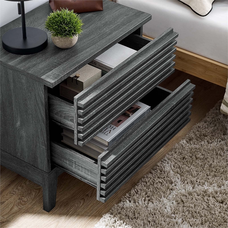 Modway Render Two-Drawer Particleboard Wood Nightstand in Charcoal