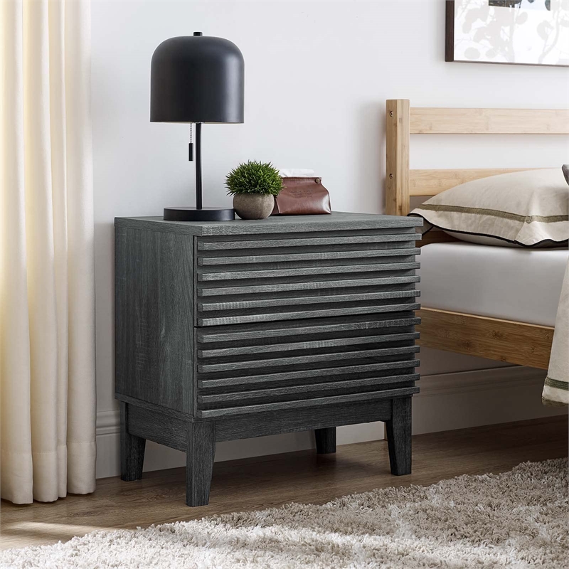 Modway Render Two-Drawer Particleboard Wood Nightstand in Charcoal