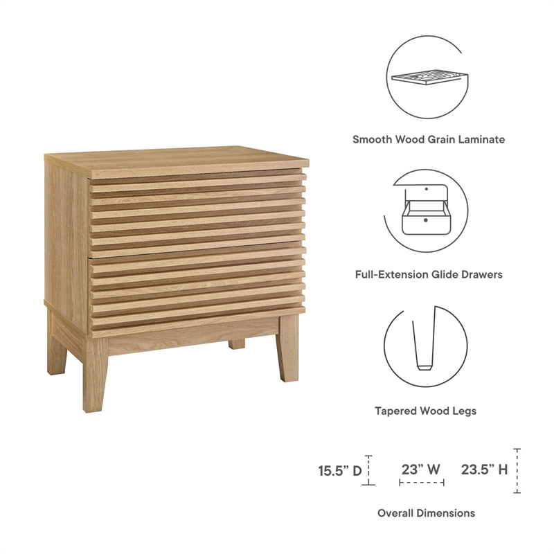 Modway Render Two-Drawer Particleboard Wood Nightstand in Oak