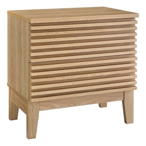 modway render two-drawer particleboard wood nightstand in oak