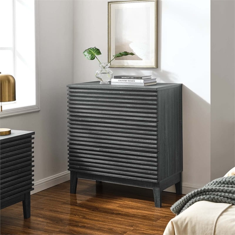 Modway Render 3-Drawer Modern Particleboard Wood Bachelors Chest in Charcoal