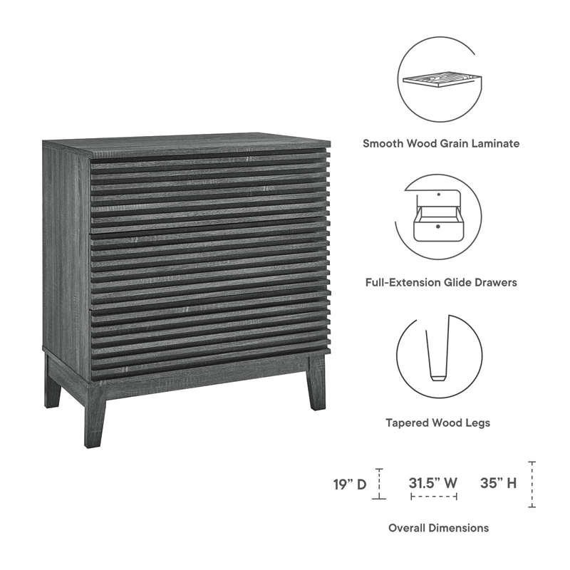 Modway Render 3-Drawer Modern Particleboard Wood Bachelors Chest in Charcoal