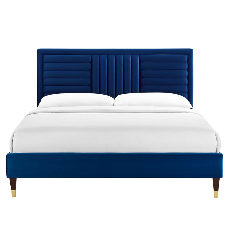 Modway Sofia Channel Tufted Performance Velvet Full Platform Bed - Navy