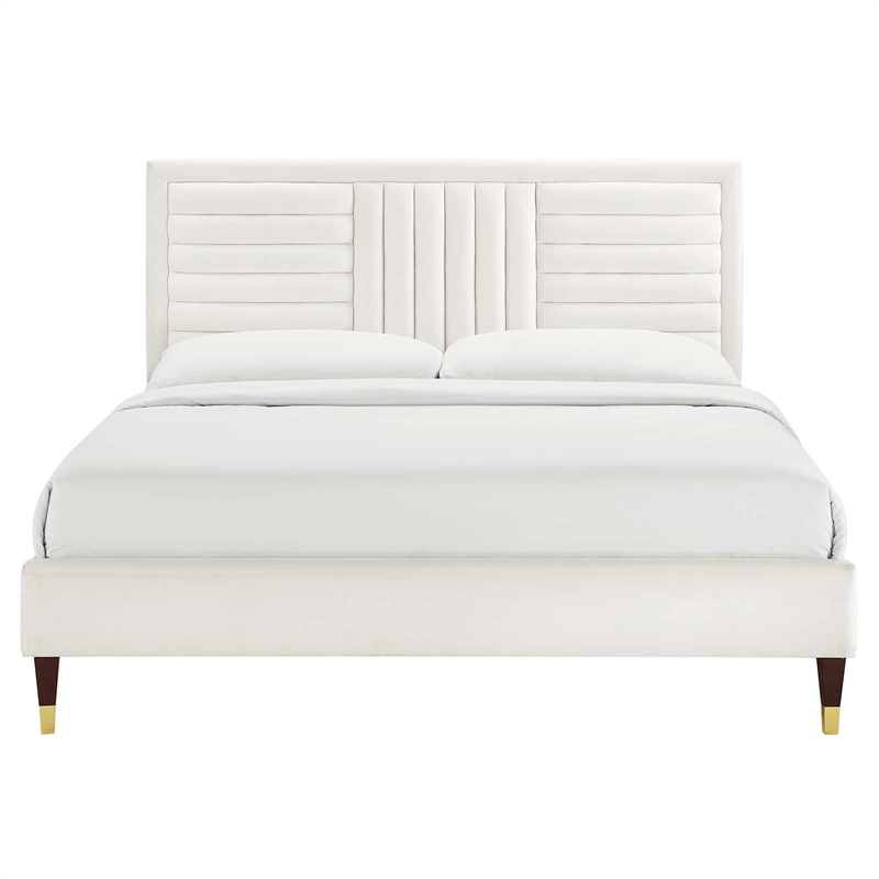 Modway Sofia Channel Tufted Performance Velvet Queen Platform Bed - White