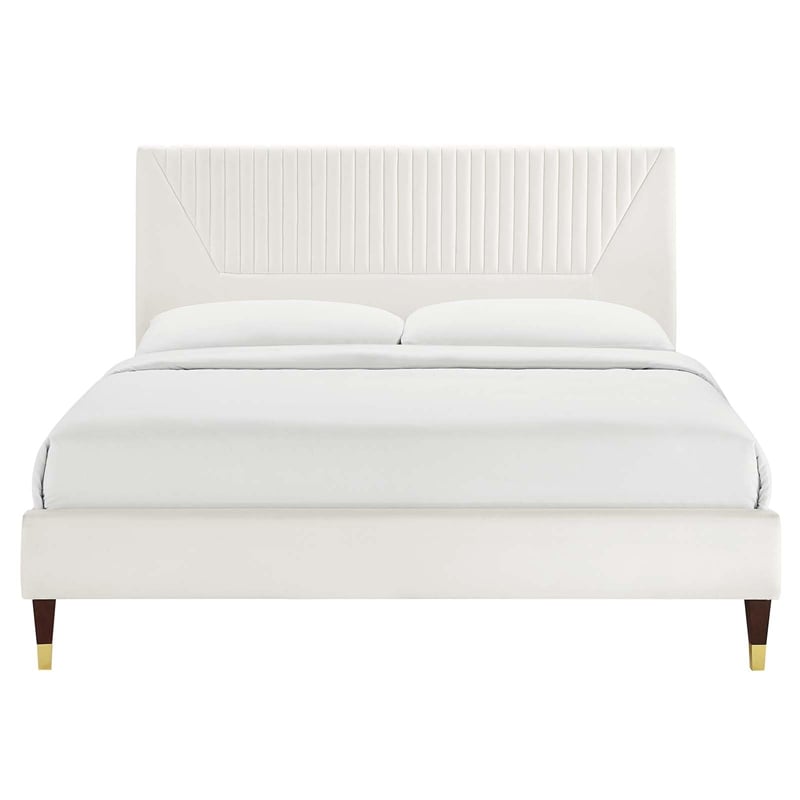 Modway Yasmine Channel Tufted Velvet Queen Platform Bed - White