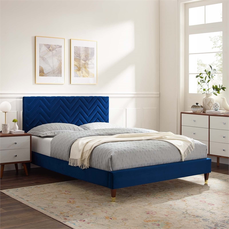 Modway Leah Chevron Tufted Performance Velvet Full Platform Bed - Navy