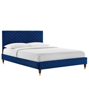 Modway Leah Chevron Tufted Performance Velvet Full Platform Bed - Navy