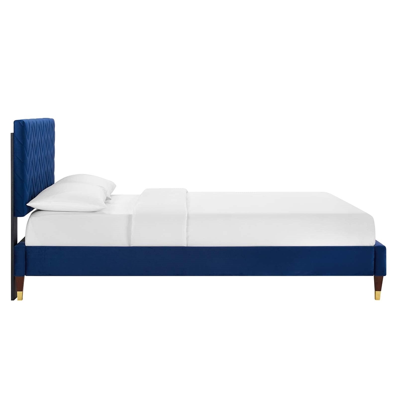 Modway Leah Chevron Tufted Performance Velvet Full Platform Bed - Navy