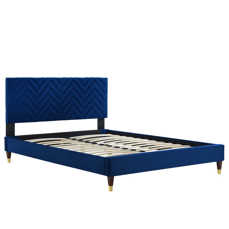 Modway Leah Chevron Tufted Performance Velvet Full Platform Bed - Navy