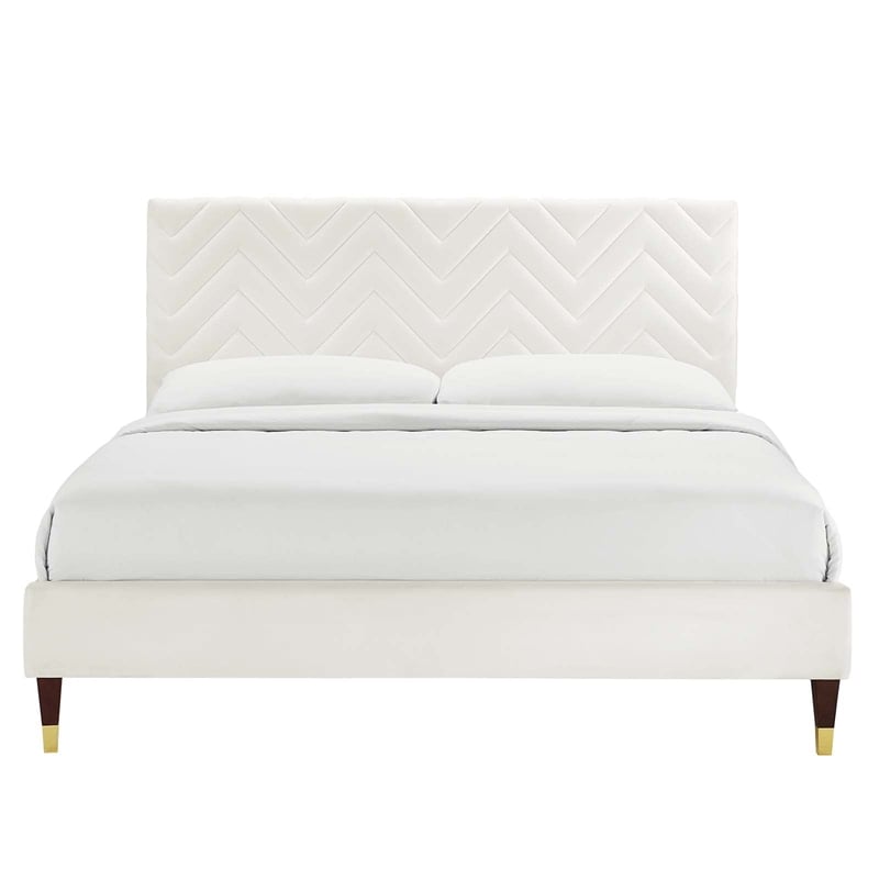 Modway Leah Chevron Tufted Performance Velvet Full Platform Bed - White