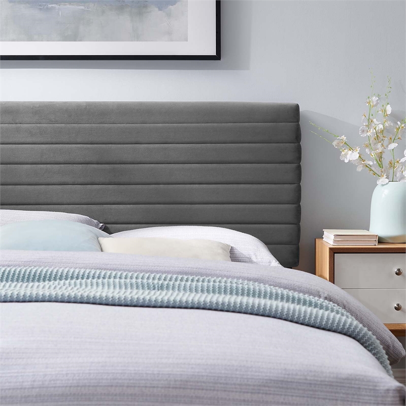 Modway Tranquil Modern Performance Velvet Full/Queen Headboard in Gray