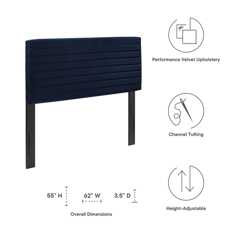 modway tranquil performance velvet full/queen headboard in midnight blue