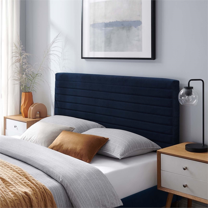 modway tranquil performance velvet full/queen headboard in midnight blue