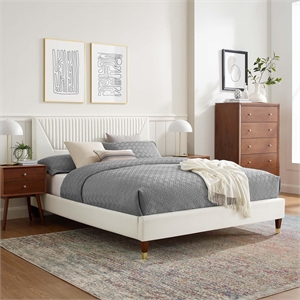 Modway Yasmine Channel Tufted Velvet King Platform Bed - White