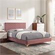 Modway Leah Chevron Tufted Performance Velvet King Platform Bed in Dusty Rose
