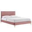 Modway Leah Chevron Tufted Performance Velvet King Platform Bed in Dusty Rose