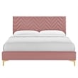 Modway Leah Chevron Tufted Performance Velvet King Platform Bed in Dusty Rose