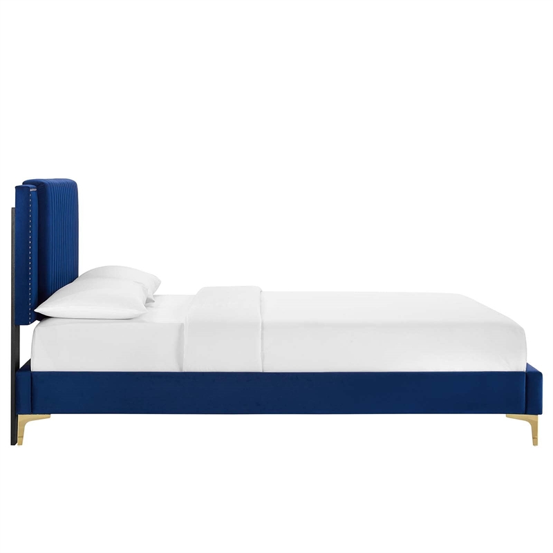 Modway Zahra Channel Tufted Performance Velvet King Platform Bed in Navy