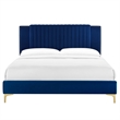 Modway Zahra Channel Tufted Performance Velvet King Platform Bed in Navy