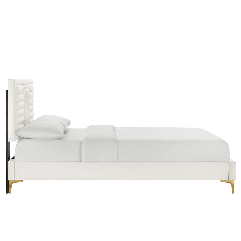 Modway Sofia Channel Tufted Performance Velvet King Platform Bed in White