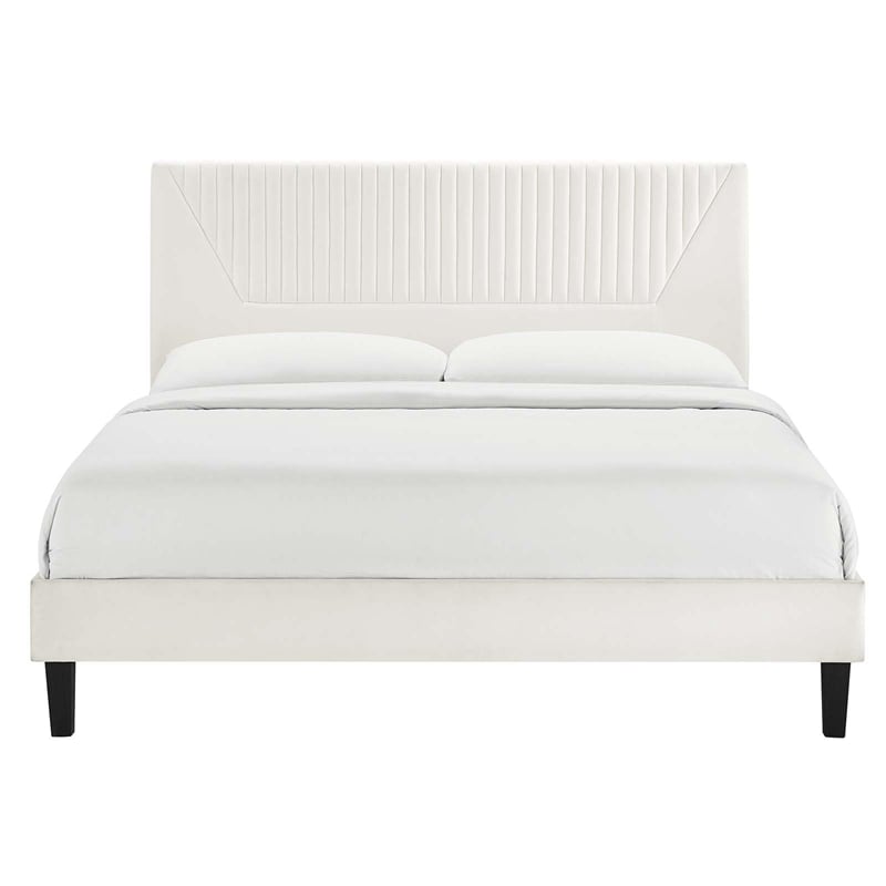 Modway Yasmine Channel Tufted Velvet King Platform Bed in White