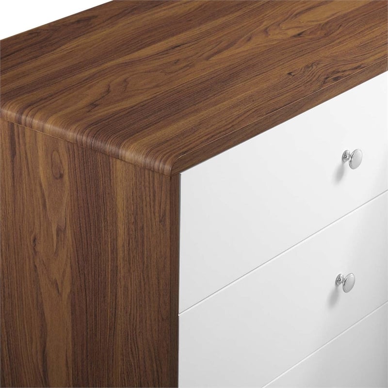 Modway Transmit 3-Drawer Particleboard Wood Chest in Walnut/White