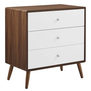 Modway Transmit 3-Drawer Particleboard Wood Chest in Walnut/White