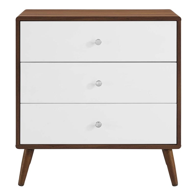 Modway Transmit 3-Drawer Particleboard Wood Chest in Walnut/White