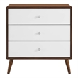 Modway Transmit 3-Drawer Particleboard Wood Chest in Walnut/White