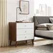 Modway Transmit 3-Drawer Particleboard Wood Chest in Walnut/White