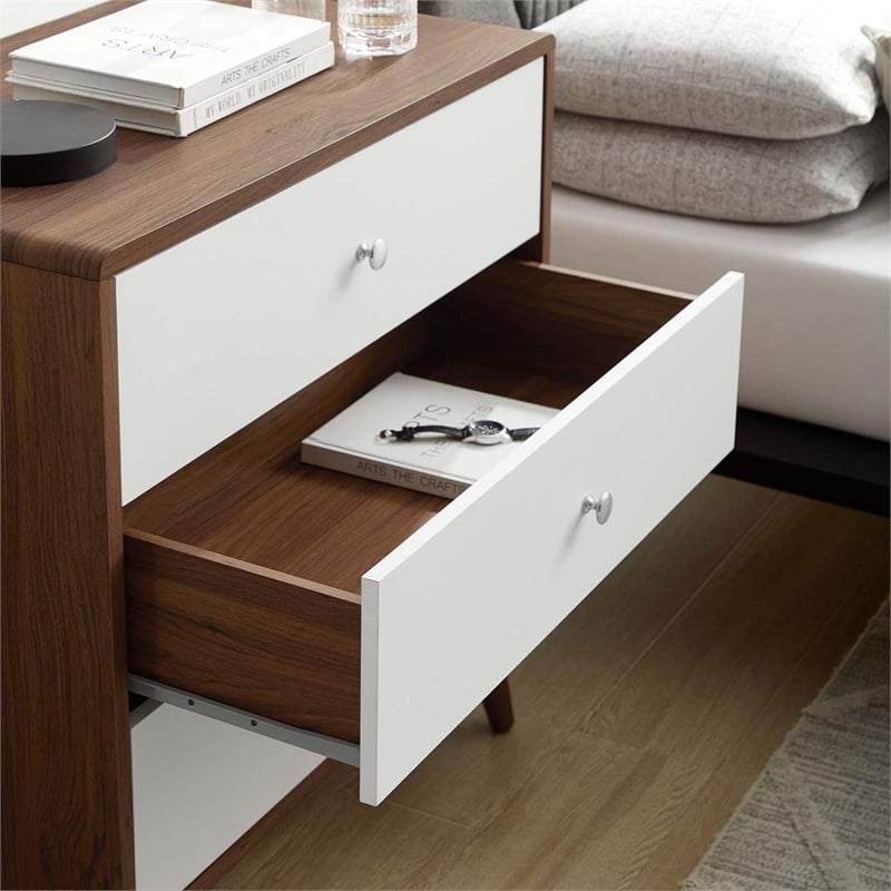 Modway Transmit 3-Drawer Particleboard Wood Chest in Walnut/White