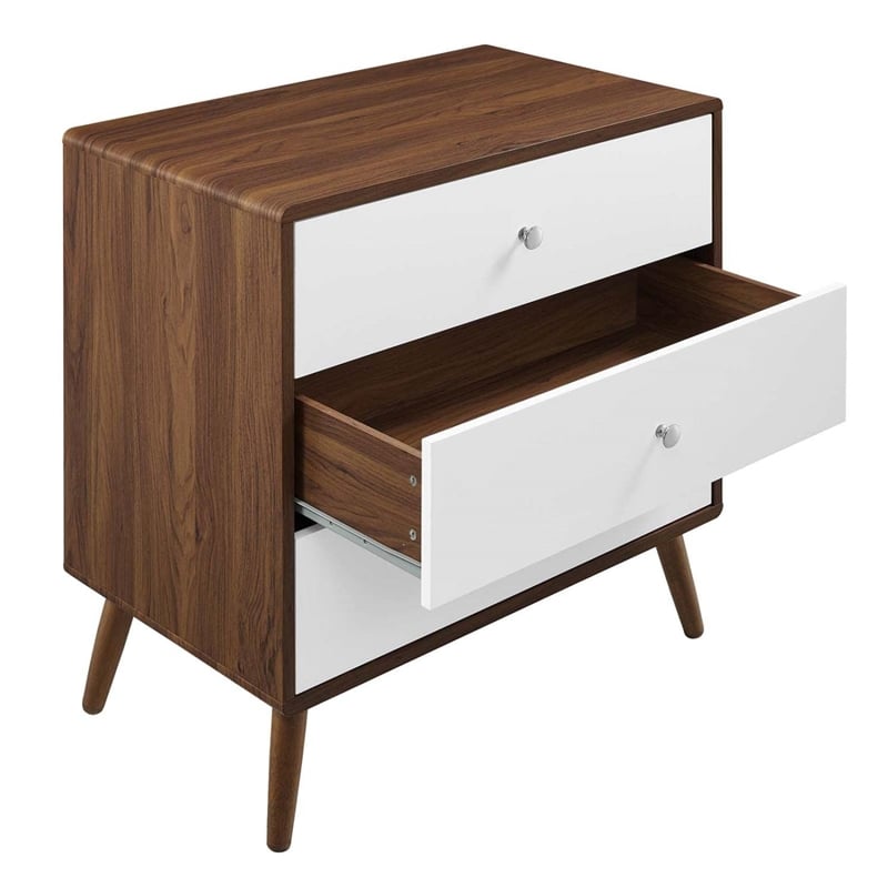 Modway Transmit 3-Drawer Particleboard Wood Chest in Walnut/White