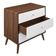 Modway Transmit 3-Drawer Particleboard Wood Chest in Walnut/White