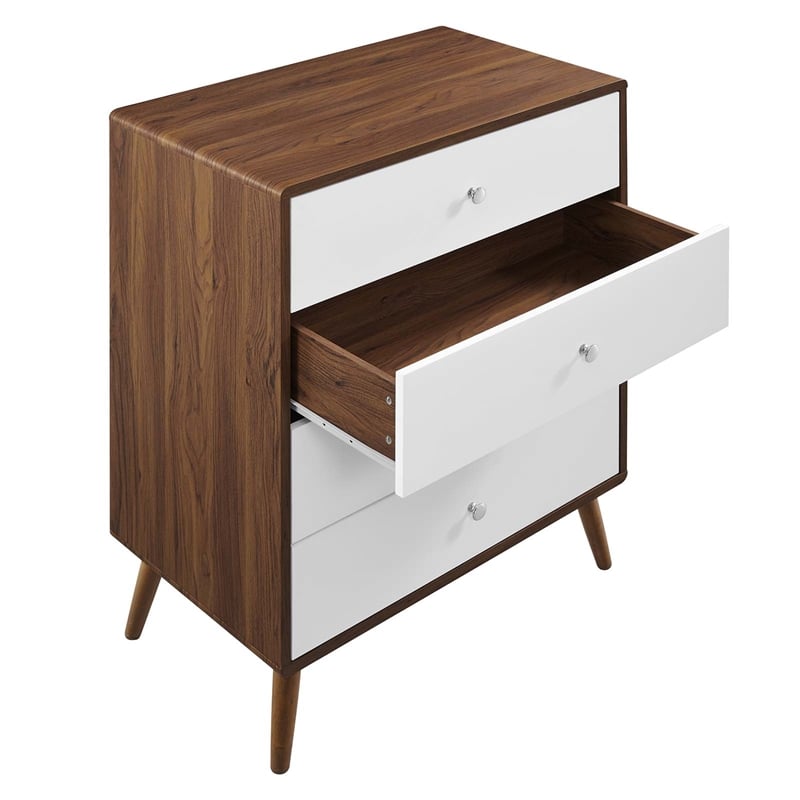 Modway Transmit 4-Drawer Particleboard Wood Chest in Walnut/White