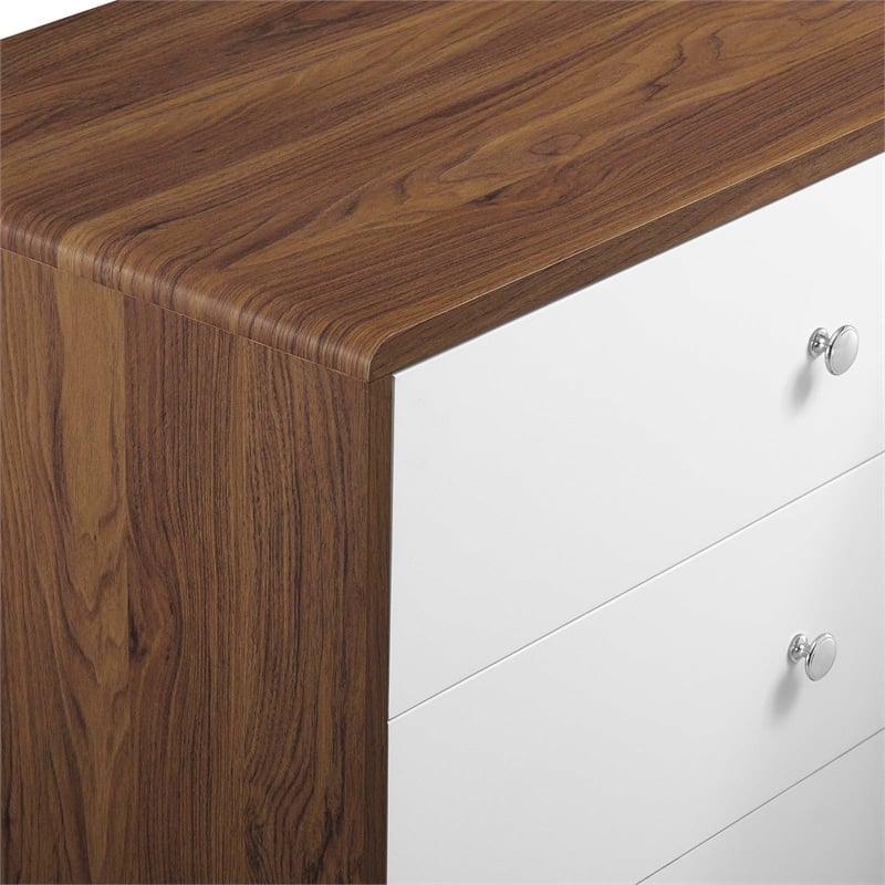 Modway Transmit 4-Drawer Particleboard Wood Chest in Walnut/White