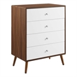 Modway Transmit 4-Drawer Particleboard Wood Chest in Walnut/White