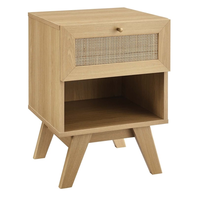 Modway Soma 1-Drawer Rattan MDF and Particleboard Nightstand in Oak