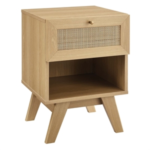 Modway Soma 1-Drawer Rattan MDF and Particleboard Nightstand in Oak