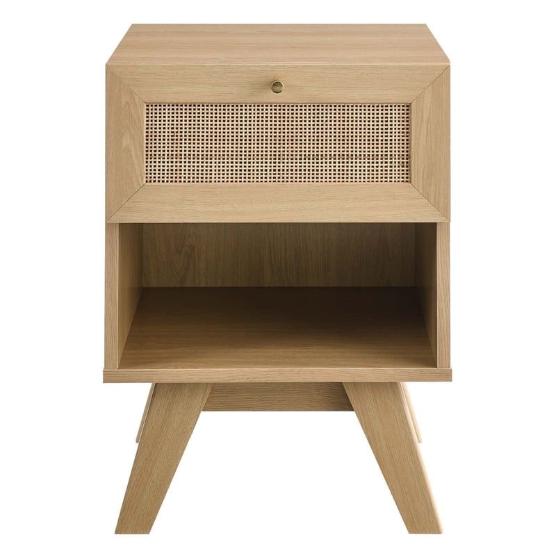 Modway Soma 1-Drawer Rattan MDF and Particleboard Nightstand in Oak