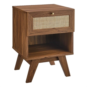modway soma 1-drawer rattan mdf and particleboard nightstand in walnut