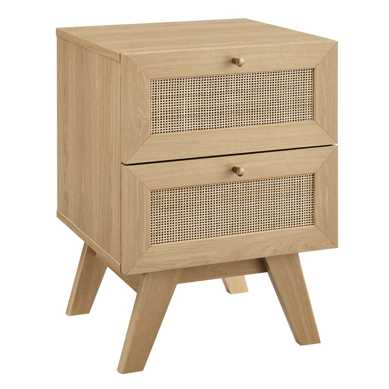 Modway Soma 2-Drawer Rattan MDF and Particleboard Nightstand in Oak