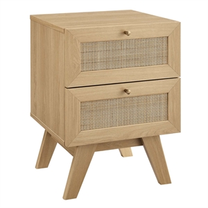 Modway Soma 2-Drawer Rattan MDF and Particleboard Nightstand in Oak