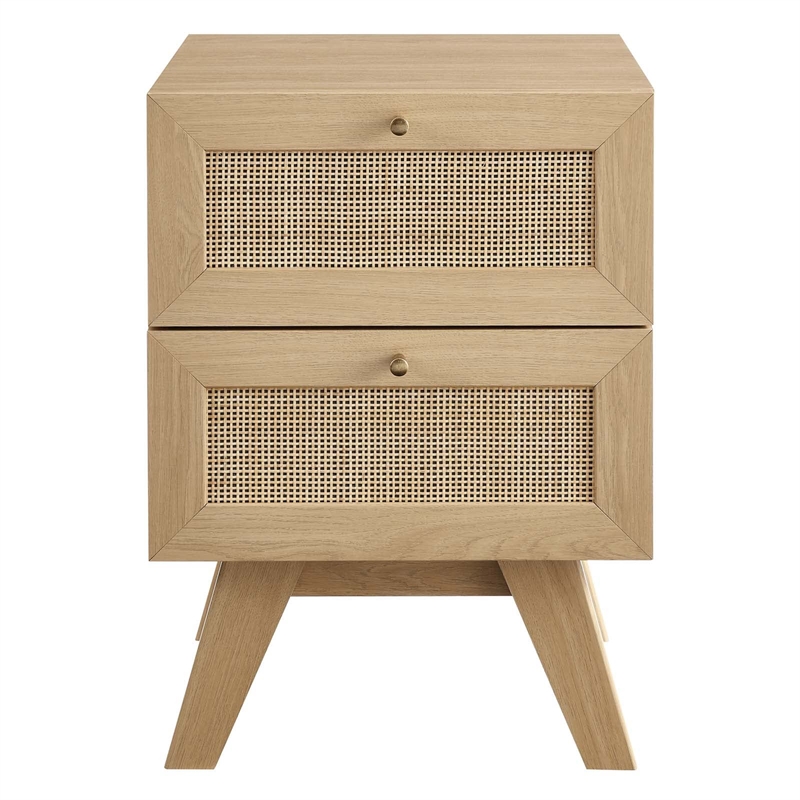 Modway Soma 2-Drawer Rattan MDF and Particleboard Nightstand in Oak