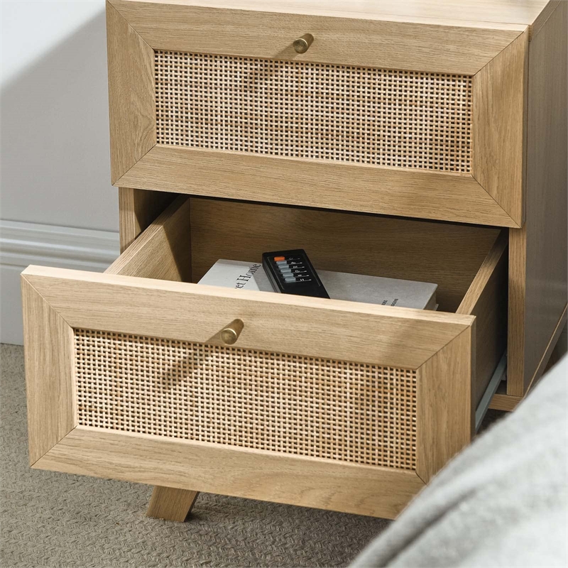 Modway Soma 2-Drawer Rattan MDF and Particleboard Nightstand in Oak