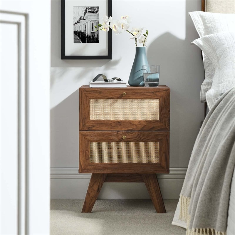 Modway Soma 2-Drawer Rattan MDF and Particleboard Nightstand in Walnut