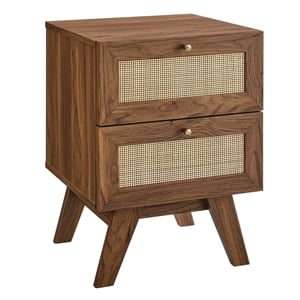 Modway Soma 2-Drawer Rattan MDF and Particleboard Nightstand in Walnut