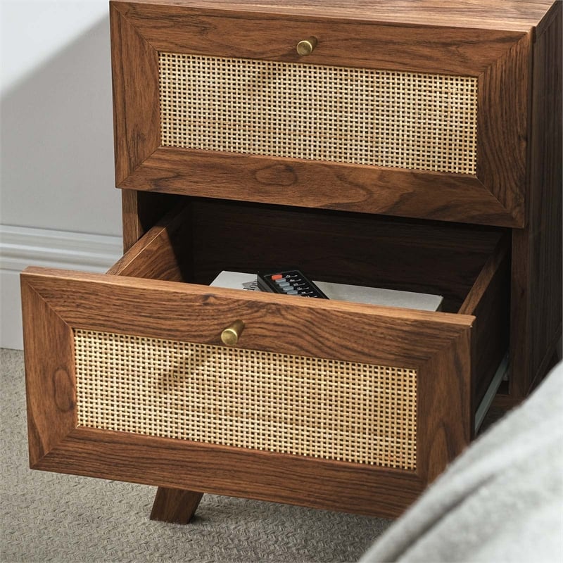 Modway Soma 2-Drawer Rattan MDF and Particleboard Nightstand in Walnut